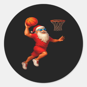 Pegatina Redonda Jugador de Baloncesto Santa Genial Machacando Xmas