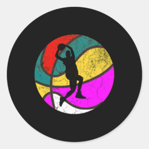 Pegatina Redonda Jugador de baloncesto Vintage Retro Gigante 1