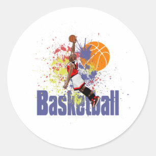 Pegatina Redonda Jugador de básquetbol con pinturas