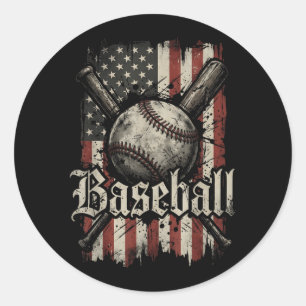 Pegatina Redonda Jugador de béisbol Bandera Americana USA Patriótic