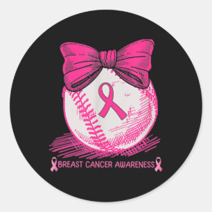 Pegatina Redonda Jugador de béisbol Cinta rosa Cinta Cinta Cáncer d