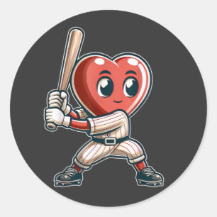 Pegatina Redonda Jugador de béisbol del equipo de corazón del día d