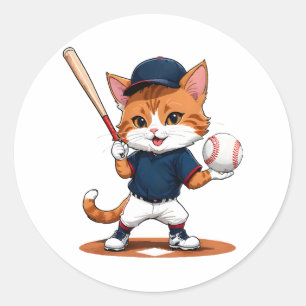 Pegatina Redonda jugador de béisbol gato