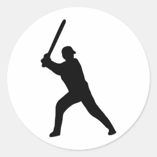 Pegatina Redonda jugador de béisbol negro