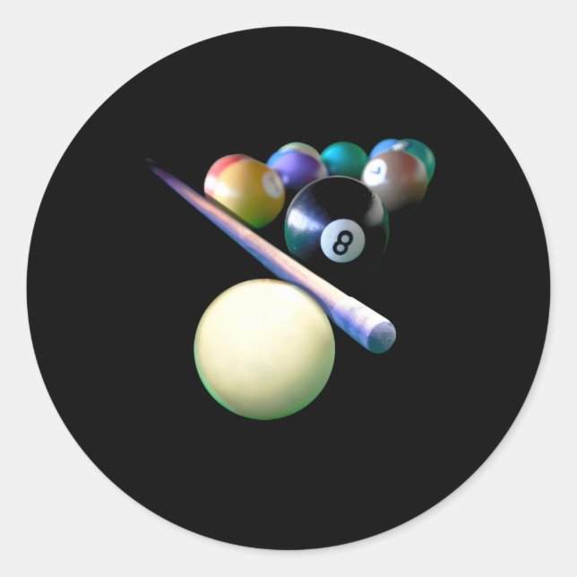 Pegatina Redonda Jugador de billar Billiard Balls Cue Snooker (Anverso)