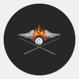 Pegatina Redonda Jugador De Billar Y Bola Flamante 8