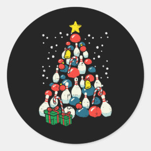 Pegatina Redonda Jugador de Bowling de Navidad Jugador de Bowler de