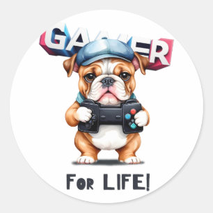 Pegatina Redonda Jugador de bulldog de por vida