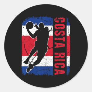 Pegatina Redonda Jugador de Bysketbyll de Costa Rica Bandera Oeste