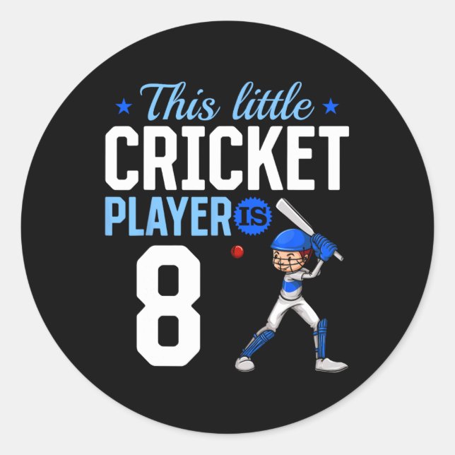 Pegatina Redonda Jugador de cricket de 8º cumpleaños  (Anverso)