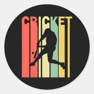 Pegatina Redonda Jugador de cricket de colores retro vintage