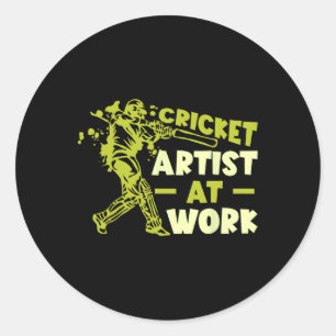 Pegatina Redonda Jugador de cricket Ll juego Artista de cricket en
