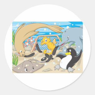 Pegatina Redonda Jugador de deportes de hockey sobre agua