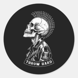 Pegatina Redonda Jugador de Disc Golf Punk Rock Cráneo Mohawk Lanza