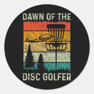 Pegatina Redonda Jugador de Disc Golf Vintage Dawn Of The Disc Golf