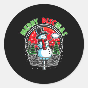 Pegatina Redonda Jugador de Disco de Navidad Muñeco de Nieve Feliz 