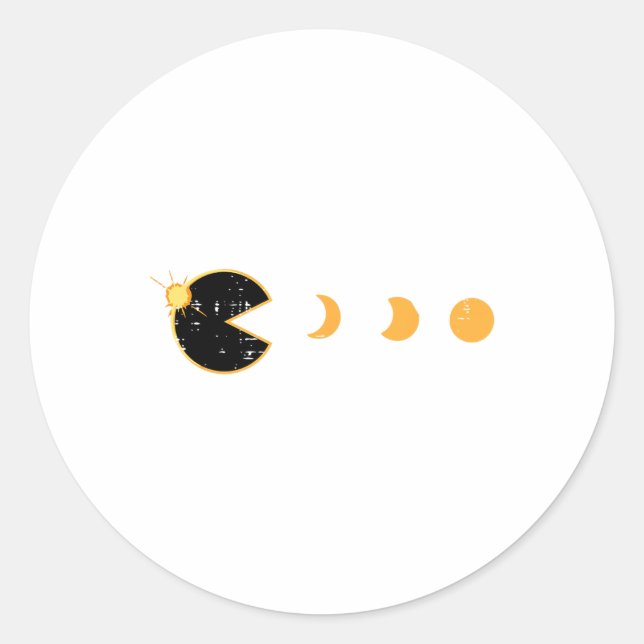 Pegatina Redonda Jugador de eclipse solar comiendo videojuego retro (Anverso)