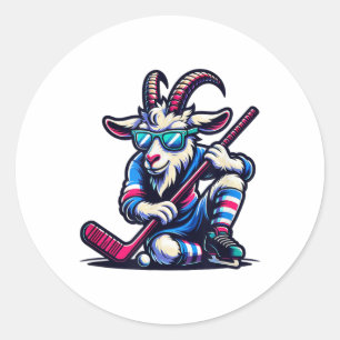 Pegatina Redonda Jugador de equipo de portero de hockey sobre hielo