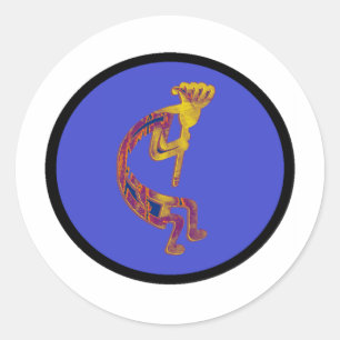 PEGATINA REDONDA JUGADOR DE FLUTE KOKOPELLI