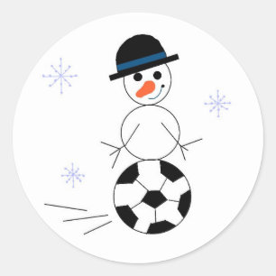Pegatina Redonda Jugador de fútbol de muñeco de nieve