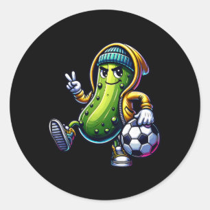 Pegatina Redonda Jugador de Fútbol de Pepinillo de Urna Vibraciones