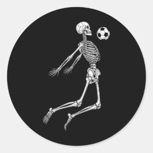 Pegatina Redonda Jugador de fútbol esqueleto pecho Ll en el aire fa