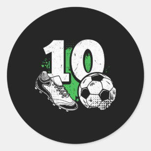 Pegatina Redonda Jugador de fútbol niño cumpleaños 10 años