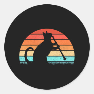 Pegatina Redonda Jugador de gatos Clarinet Retro Clarinetista amant