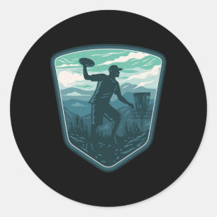 Pegatina Redonda Jugador de Golf con Disco Frisbee Golfista Retro V
