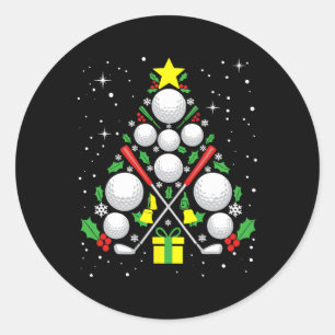 Pegatina Redonda Jugador de Golf Divertido Luces de Navidad Árbol d