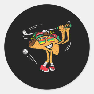 Pegatina Redonda Jugador de golf Taco Cinco De Mayo Cocina Mexicana