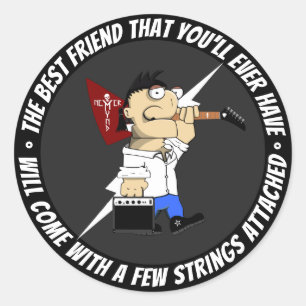 Pegatina Redonda Jugador de guitarra en el camino de nuevo mejor có