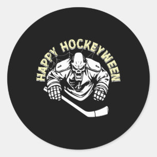 Pegatina Redonda Jugador de Hockey Aterrador Feliz Hockeyween Hocke