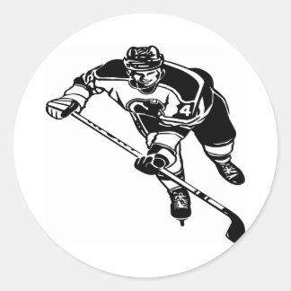 Pegatina Redonda Jugador de hockey blanco