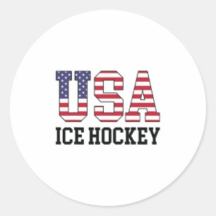 Pegatina Redonda Jugador de Hockey con Bandera de EE. UU. - Hockey