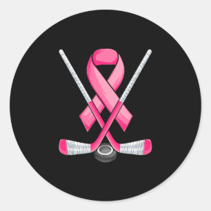 Pegatina Redonda Jugador de hockey con cinta rosa de concienciación