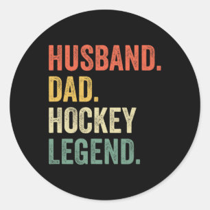 Pegatina Redonda Jugador de hockey divertido esposo papá leyenda de