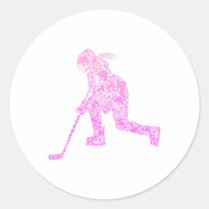 Pegatina Redonda Jugador de Hockey Hockey sobre Hielo Juventud Muje