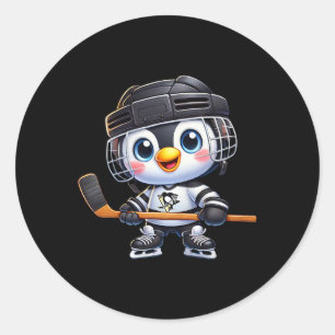 Pegatina Redonda Jugador de Hockey Pingüino de Dibujos Animados Hoc