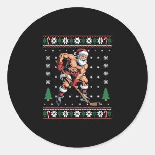 Pegatina Redonda Jugador de hockey retro santa divertido navidad fe