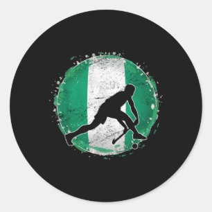 Pegatina Redonda Jugador de Hockey sobre Césped Nigeria Bandera de
