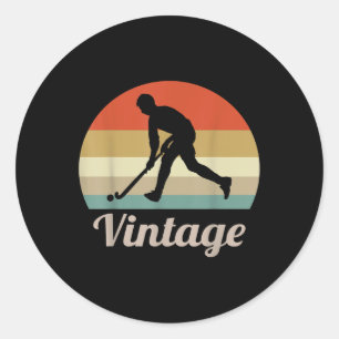 Pegatina Redonda Jugador de Hockey sobre Césped Vintage Estilo Retr