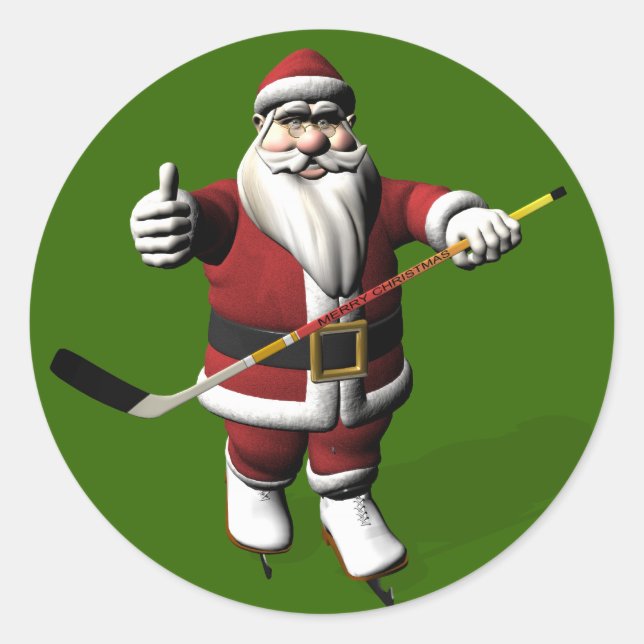 Pegatina Redonda Jugador de hockey sobre hielo de Santa Claus (Anverso)