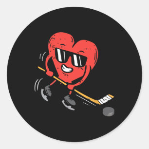 Pegatina Redonda Jugador de Hockey sobre Hielo Día de San Valentín