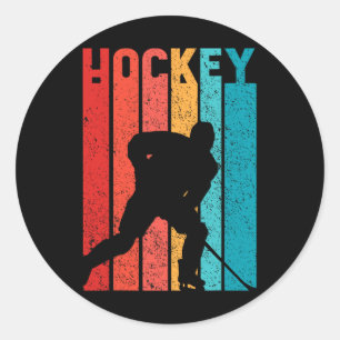 Pegatina Redonda Jugador de hockey sobre hielo retro infantil mascu