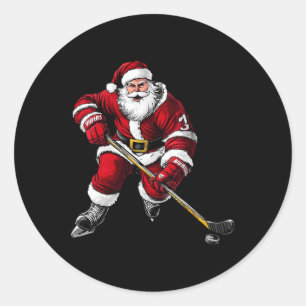 Pegatina Redonda Jugador de Hockey sobre Hielo Santa Claus