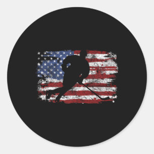Pegatina Redonda Jugador de Hockey sobre Hielo Usa Bandera American