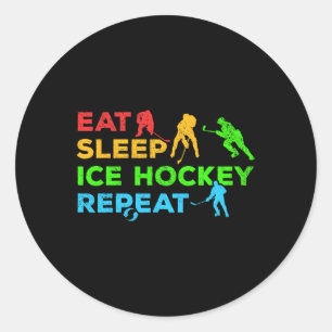 Pegatina Redonda Jugador de Hockey sobre Hielo Yo Como Duermo Hocke