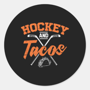 Pegatina Redonda Jugador De Hockey Y Hockey Y Tacos Divertido