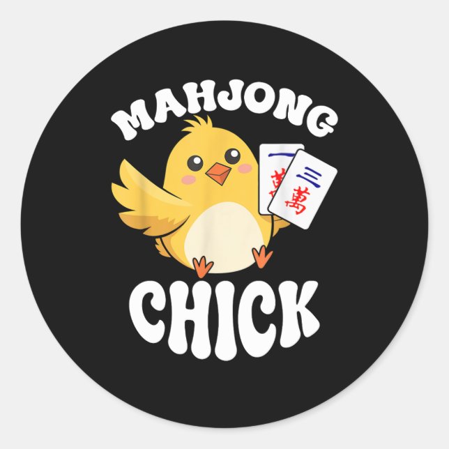 Pegatina Redonda Jugador de juegos de mesa de Mahjong Chick (Anverso)